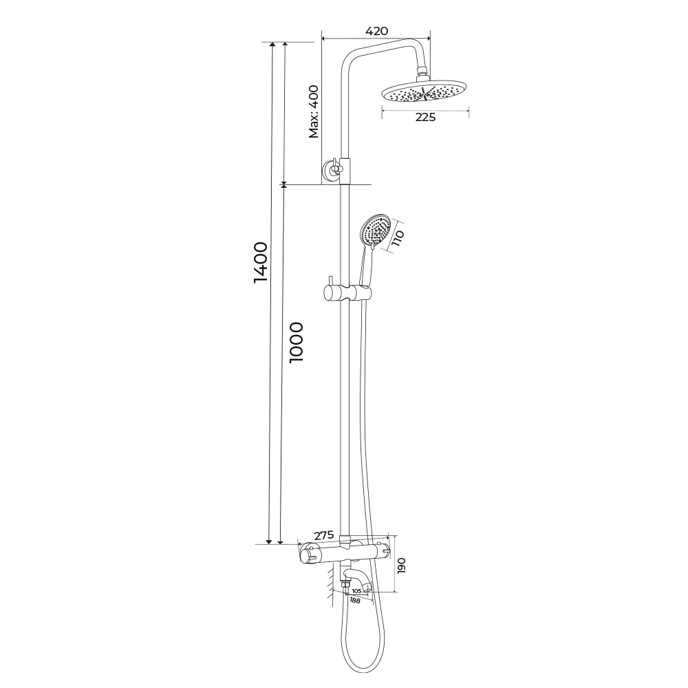 Душевая система с термостатом WesnaArt DUSHA DUS08-302, хром