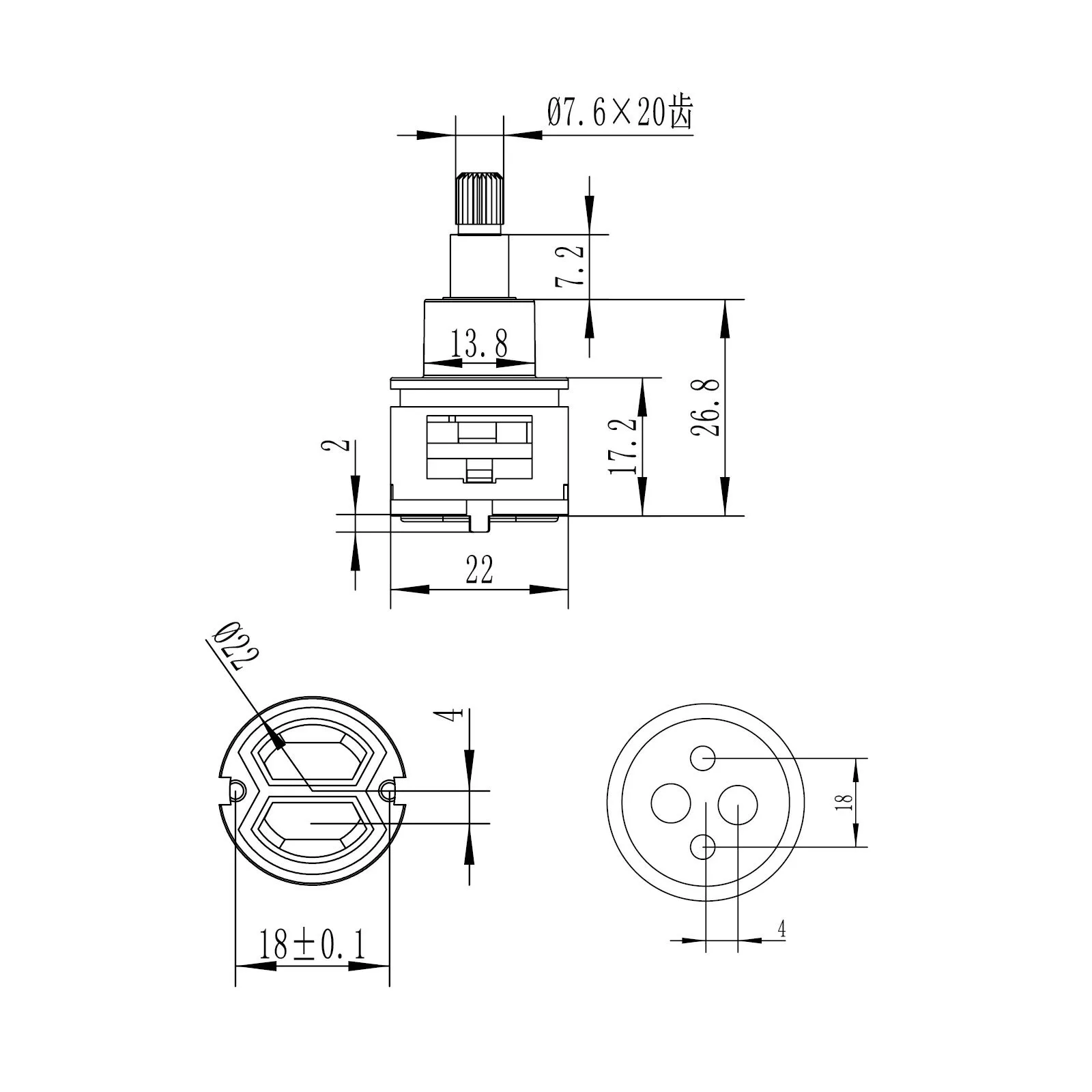 Картридж 22MM для переключателя душа Savol S-FX06