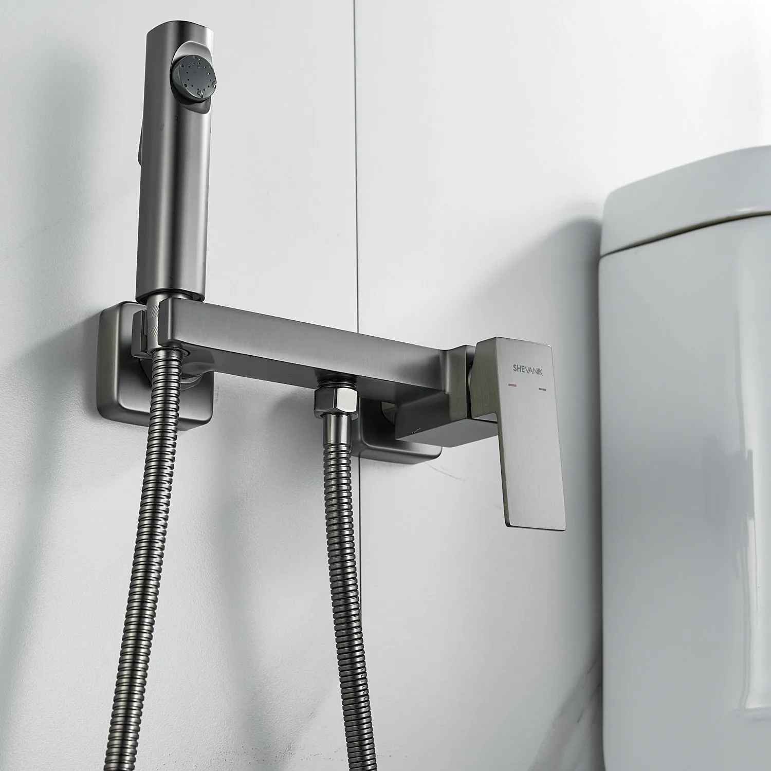 Гигиенический душ со смесителем Shevanik S9605T-1, оружейная сталь
