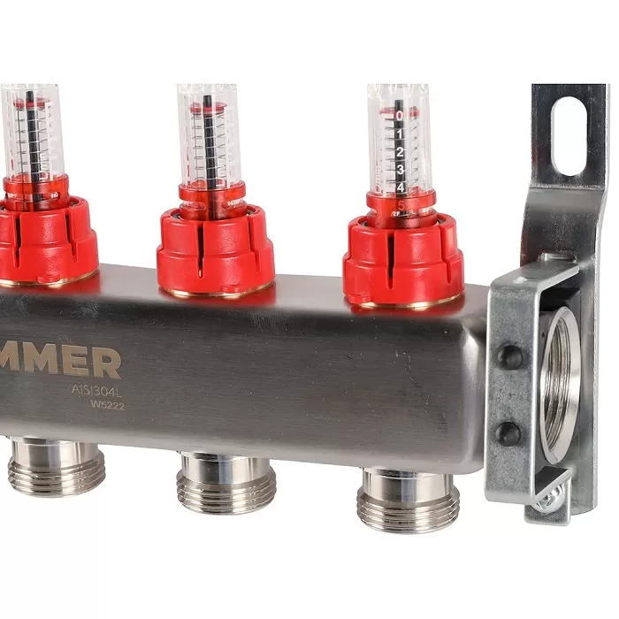 Коллектор Rommer 1"x3/4" на 5 контуров с расходомерами (нерж. сталь) (RMS-1200-000005)