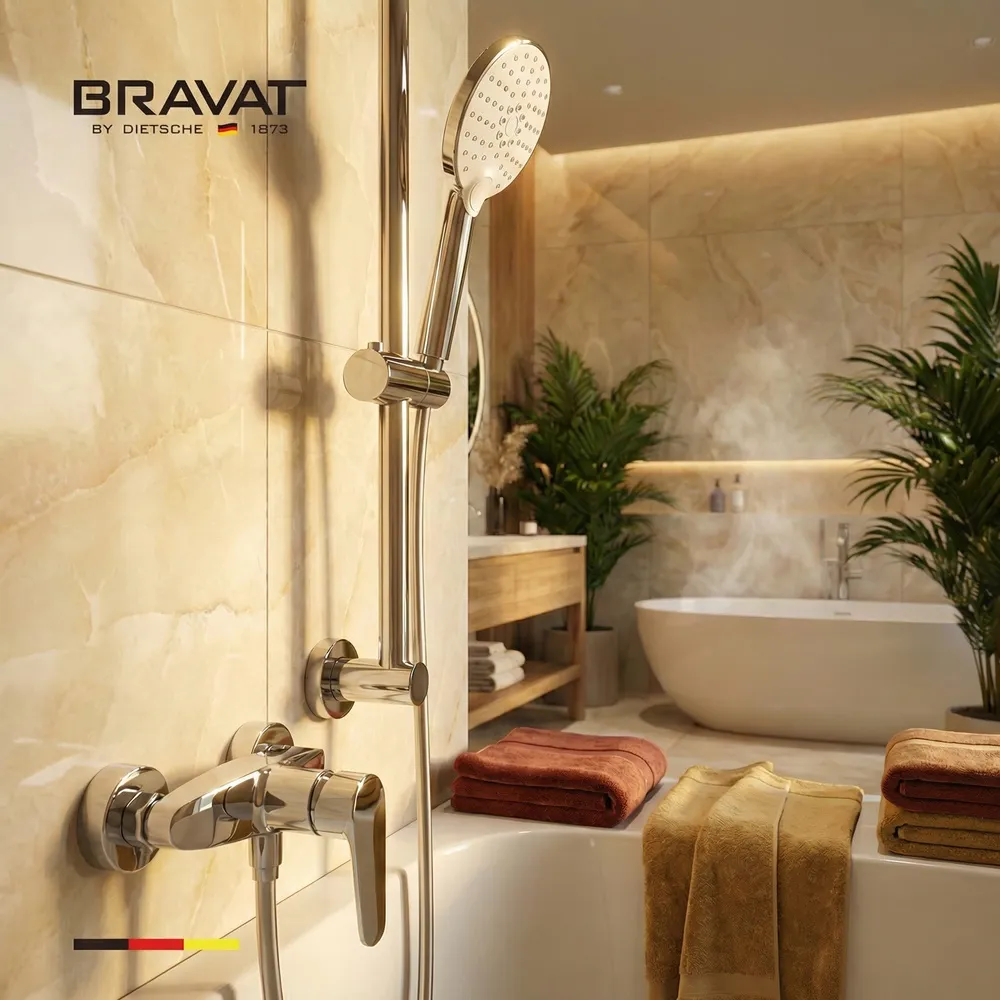  Настенный смеситель для ванны с душевой стойкой BRAVAT (F9809940CP-B-SW)