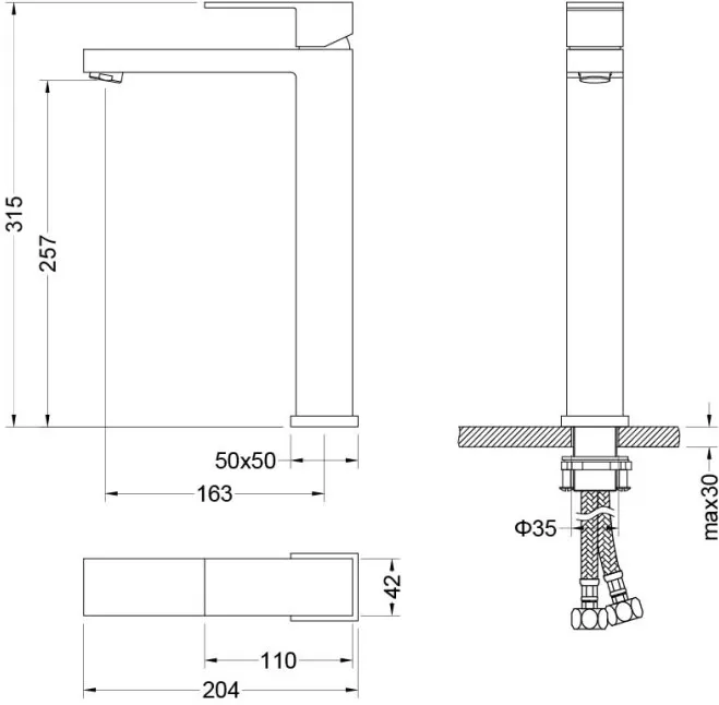 AQ1604CR ЛИБРА смеситель для раковины 257, без донного клапана