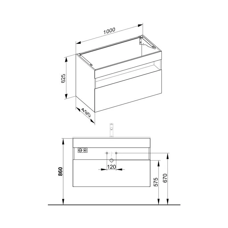 32872300100 STAGELINE Тумба под умывальник 1000x625x490 mm, 1 выдвижной фронтальный ящик, вкл. пластиковый сифон 1 1/4 x 32, белый/белый