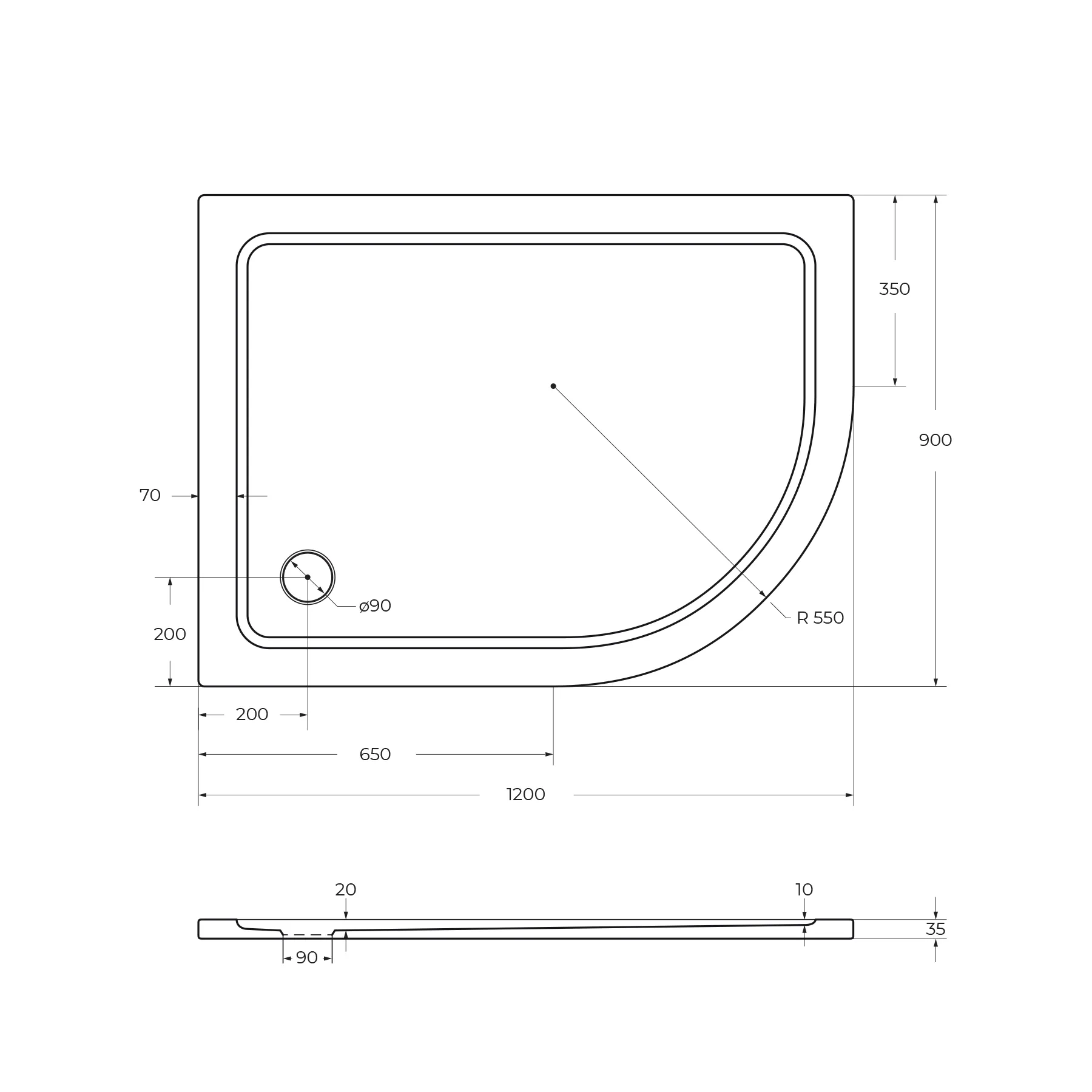 Поддон Smc Cezares 1200х900 мм, белый (TRAY-M-RH-120/90-550-35-W-L)