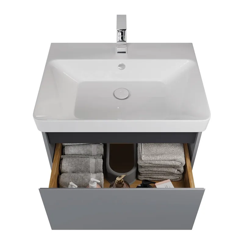 Тумба с раковиной подвесная/напольная Dreja Luxury Plus 105 см, серый базальт