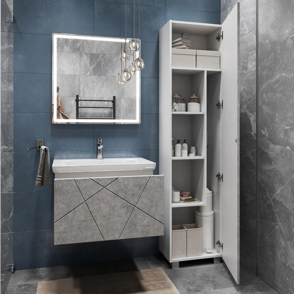 Тумба с раковиной подвесная VIGO Geometry 033 бетон, 60 см