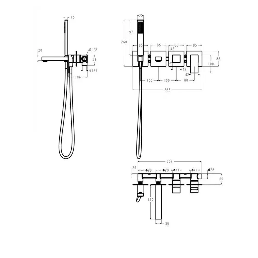 Смеситель для ванны встраиваемый Grocenberg GB5060MG, матовое золото