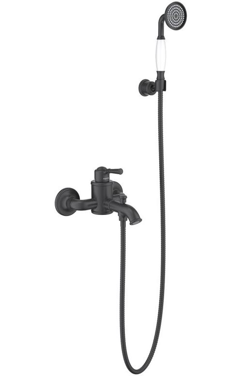 Смеситель для ванны AQUATEK КЛАССИК, с душевым набором, матовый черный AQ1549MB