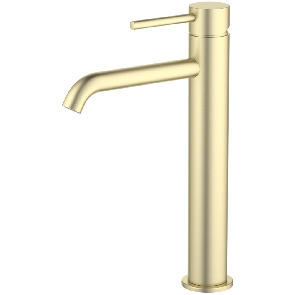 AQ1304BG ЕВРОПА смеситель для раковины высокий 215, без донного клапана, шлиф. золото