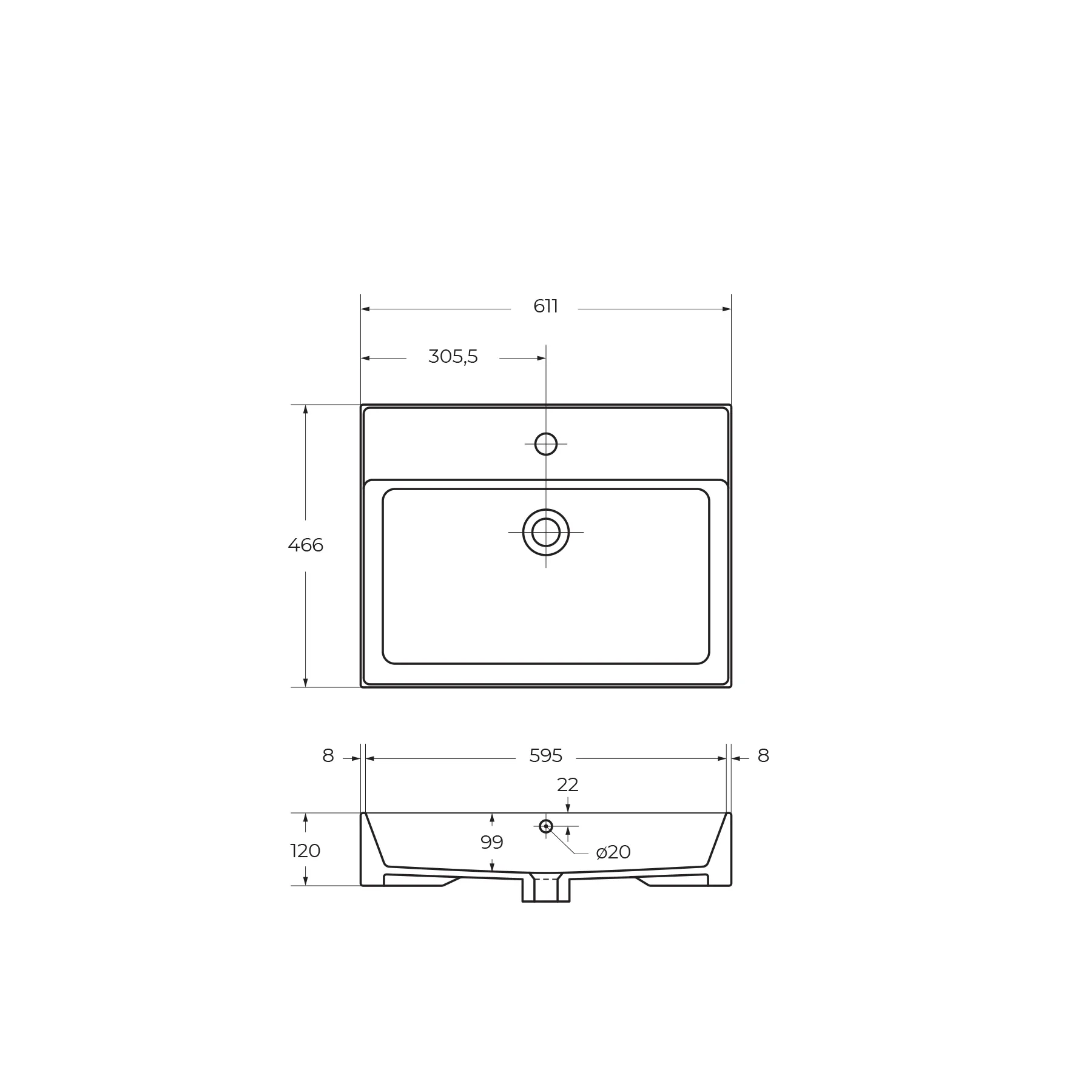 Керамическая раковина Cezares Molveno 46 600х465х145 (CZR-MIL-60-LVB)