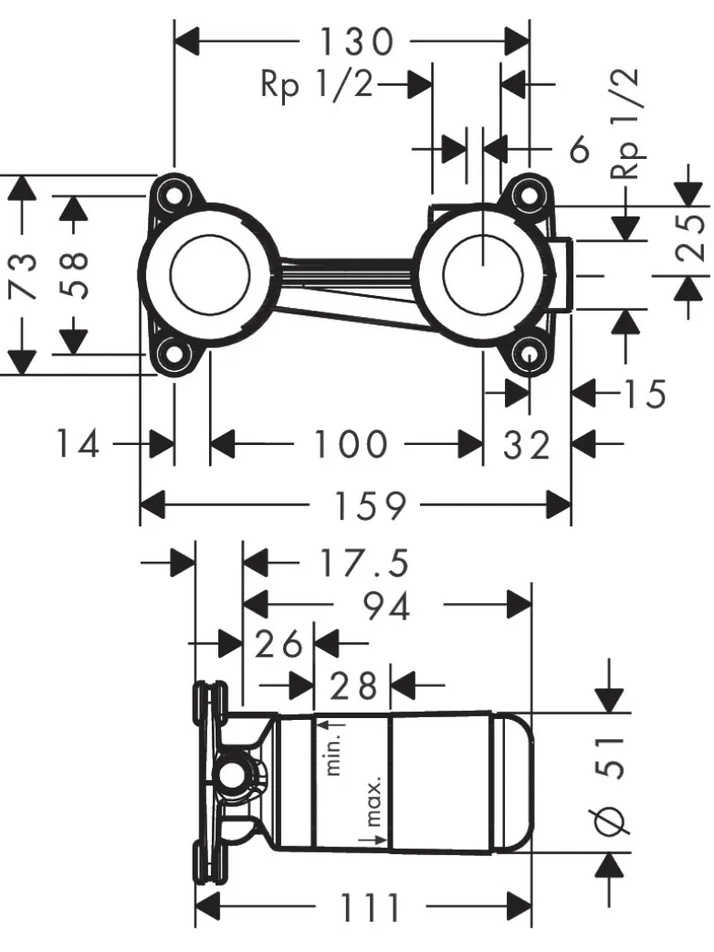 72528000S Set HG Rebris S смеситель для раковины настенный 2 отв. (72528000+13622180)
