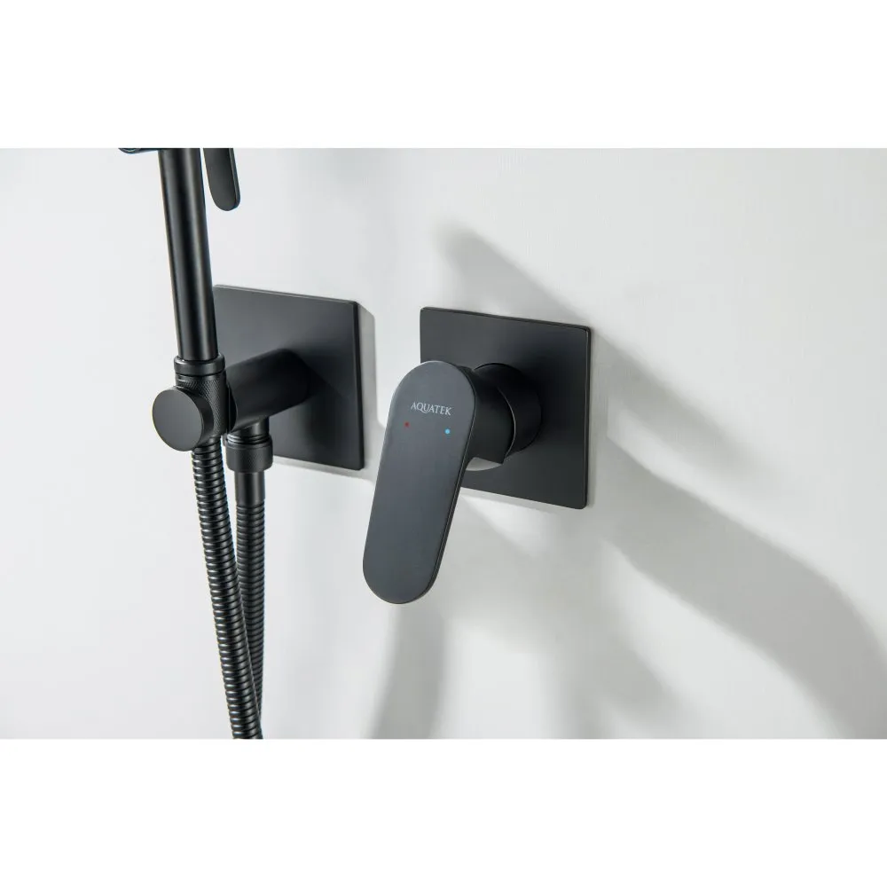 Комплект для гигиенического душа встроенный 2 отв. (смеситель + гигиеническая лейка + шланг) AQUATEK ОБЕРОН, матовый черный AQ1220MB