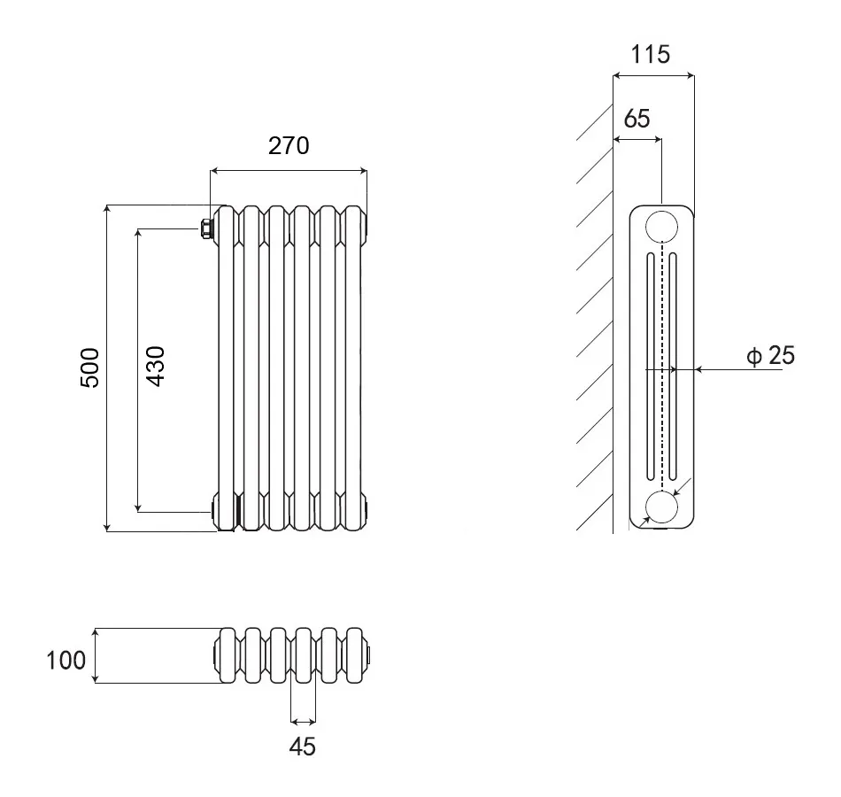 Стальной трубчатый радиатор Kohr Heim 3050/30 секций белый с боковым подключением 3/4