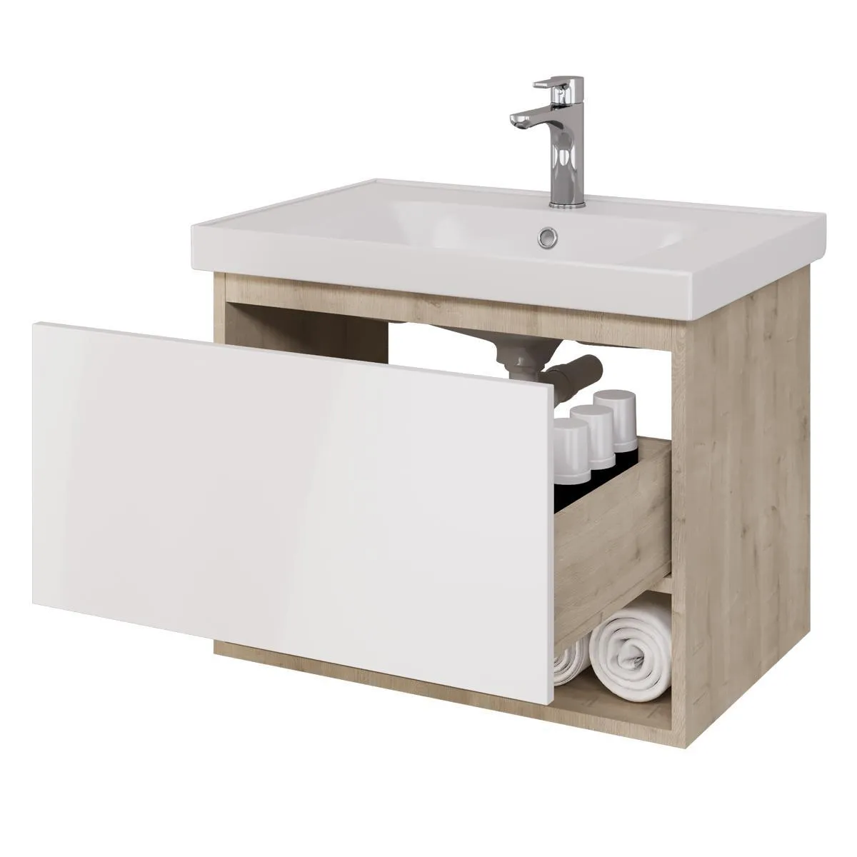 Тумба под раковину подвесная Dreja Perfecto 70 см, дуб эврика/белый
