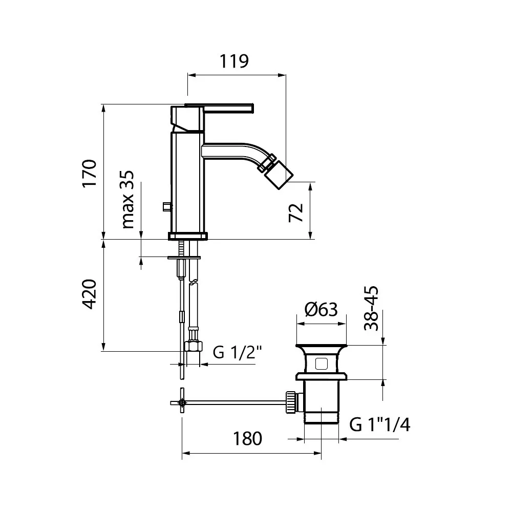 Смеситель для биде Webert Azeta AZ840102015, хром