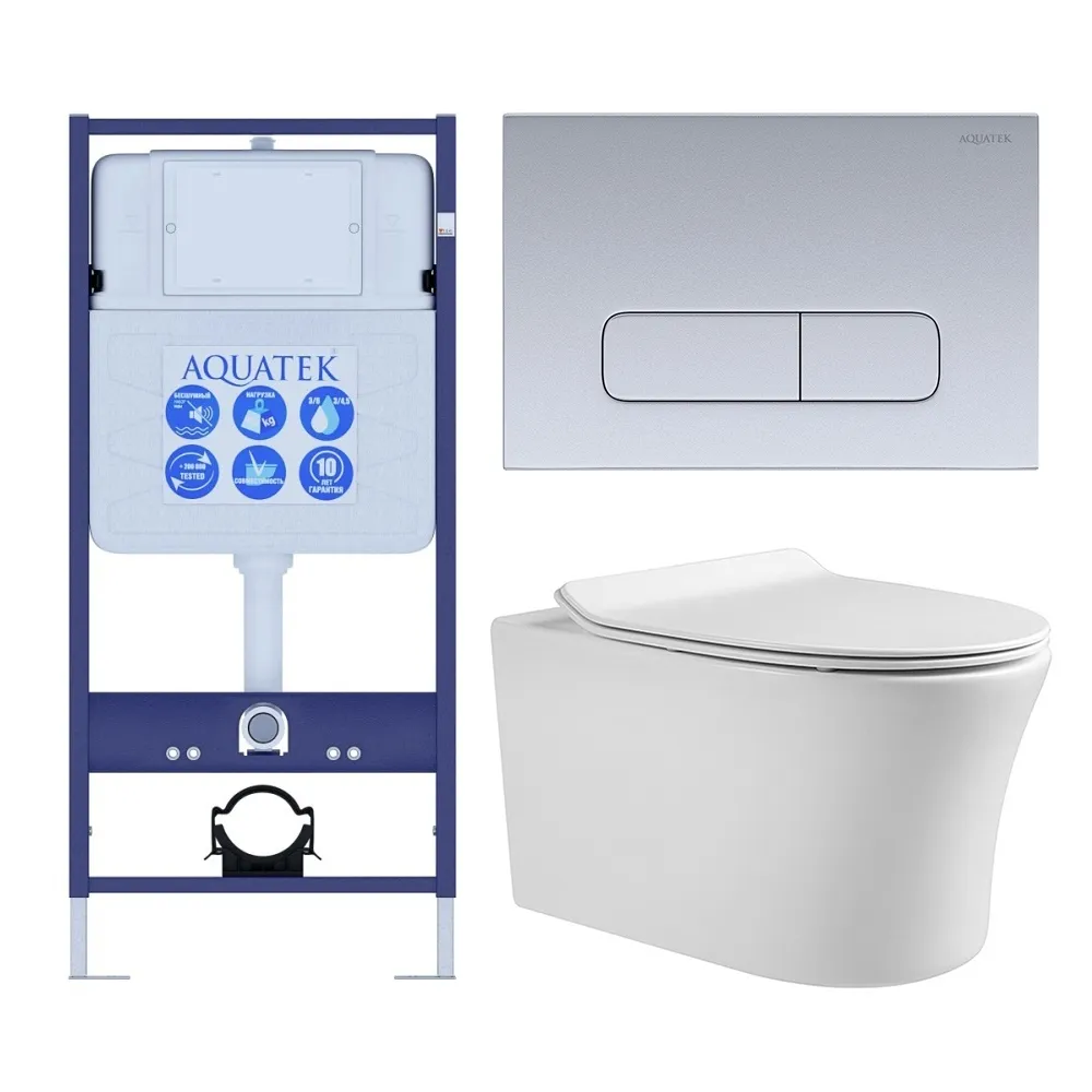 SET AQUATEK НИКА-014 4в1 (рама AQUATEK Standard INS-0000012+крепеж KKI-0000002+клавиша KDI-0000014+унитаз НИКА AQ2009-00 с тонким сиденьем soft-close)