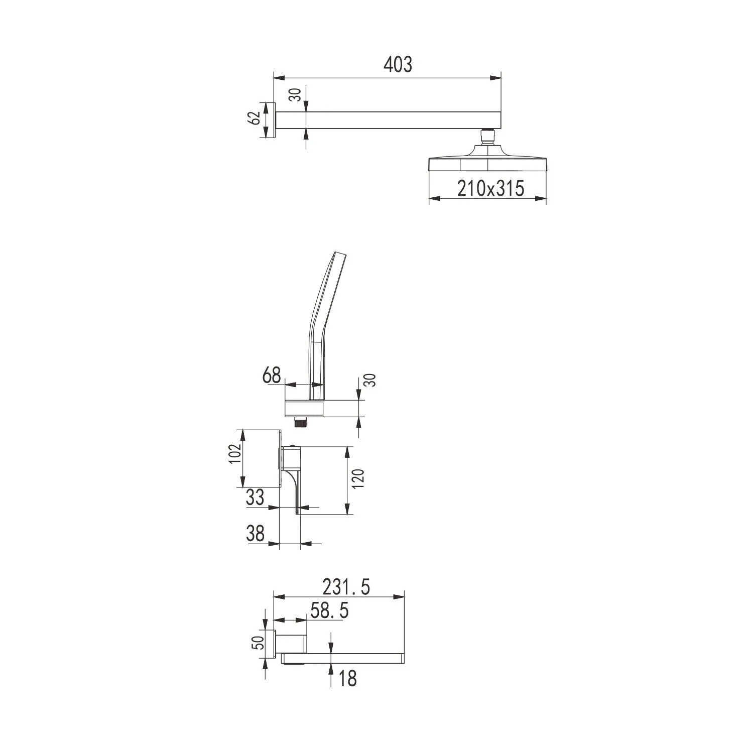 Душевая система встраиваемая Rose R1035T, пепельный