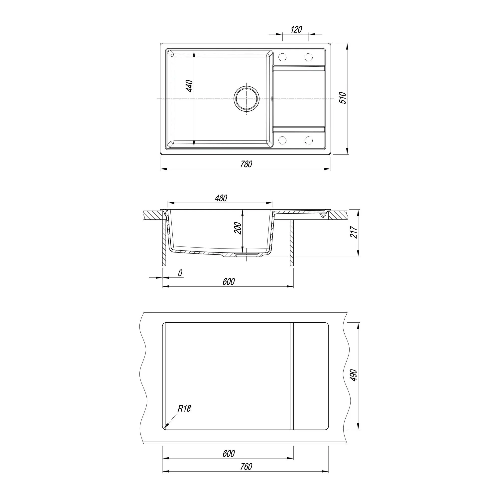 Кухонная мойка Florentina ЛИПСИ 20.505.D0780.302, антрацит