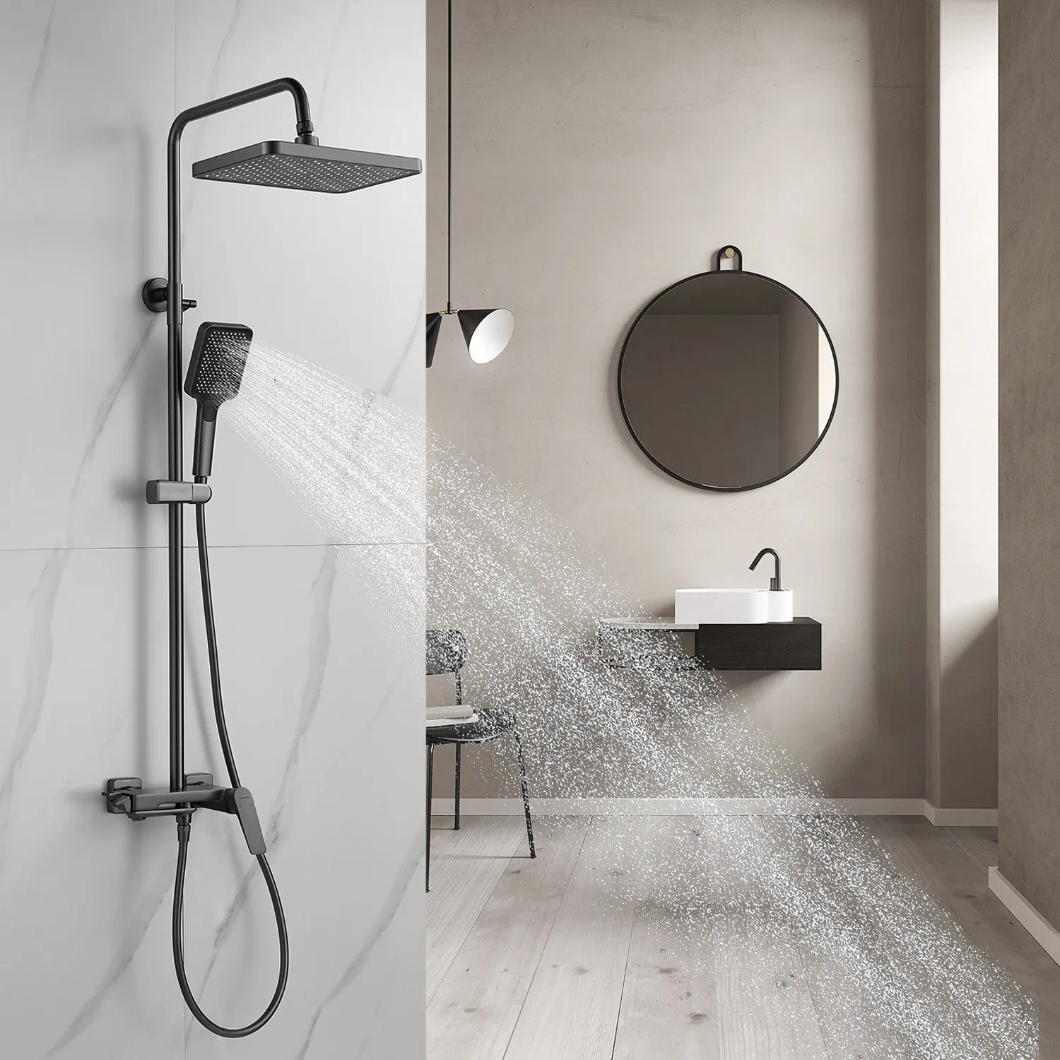 Душевая система Shevanik S4226T, оружейная сталь