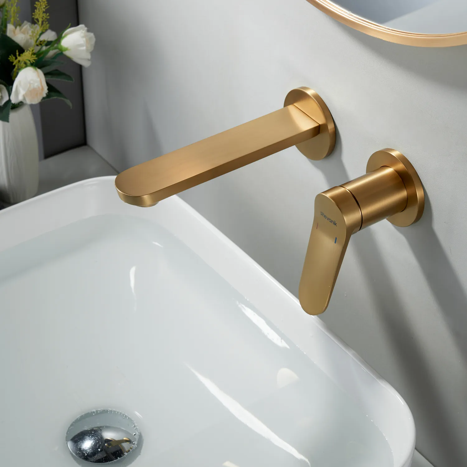 Смеситель для раковины встраиваемый Shevanik S4341G, золотой сатин