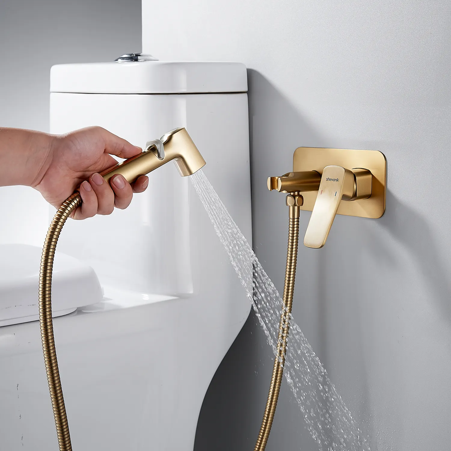 Гигиенический душ со смесителем Shevanik S9905G, золотой сатин