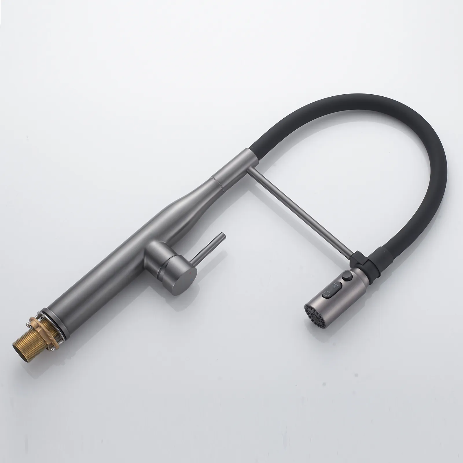 Смеситель для кухни с гибким изливом и режимом "душ" Shevanik S123T-3, оружейная сталь