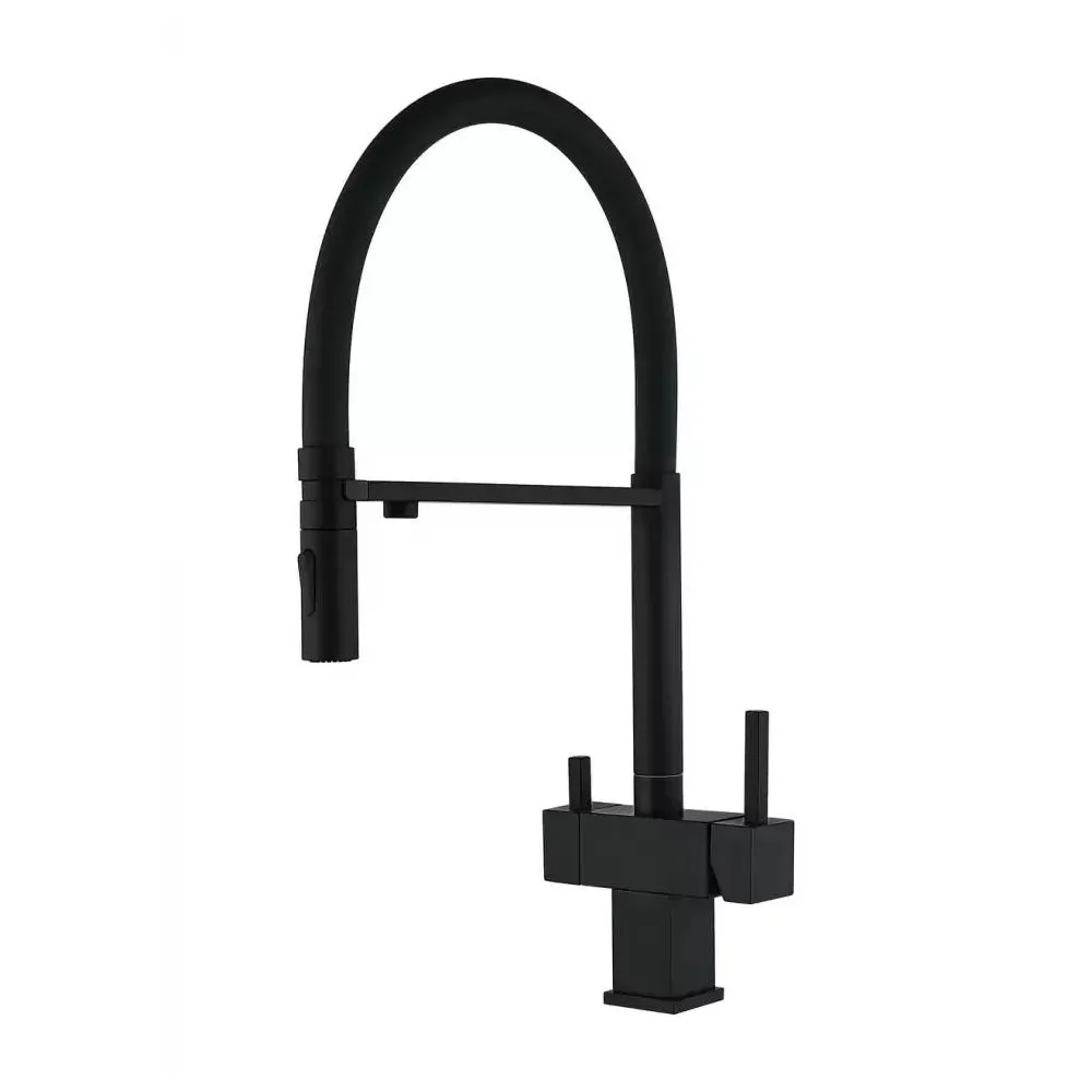 Смеситель для кухни с гибким изливом и подключением фильтра Grocenberg GB4098BL, черный