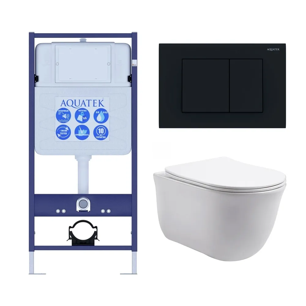 Set AQUATEK КЛАССИК (рама AQUATEK Standard INS-0000012 с звукоиз.прокладкой+крепеж KKI-0000002+кнопкаKDI-0000012+унитаз КЛАССИК AQ1111-00 с крышкой