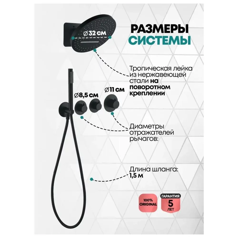 Душевая система встраиваемая (без излива) Grocenberg GB5020BL, черный