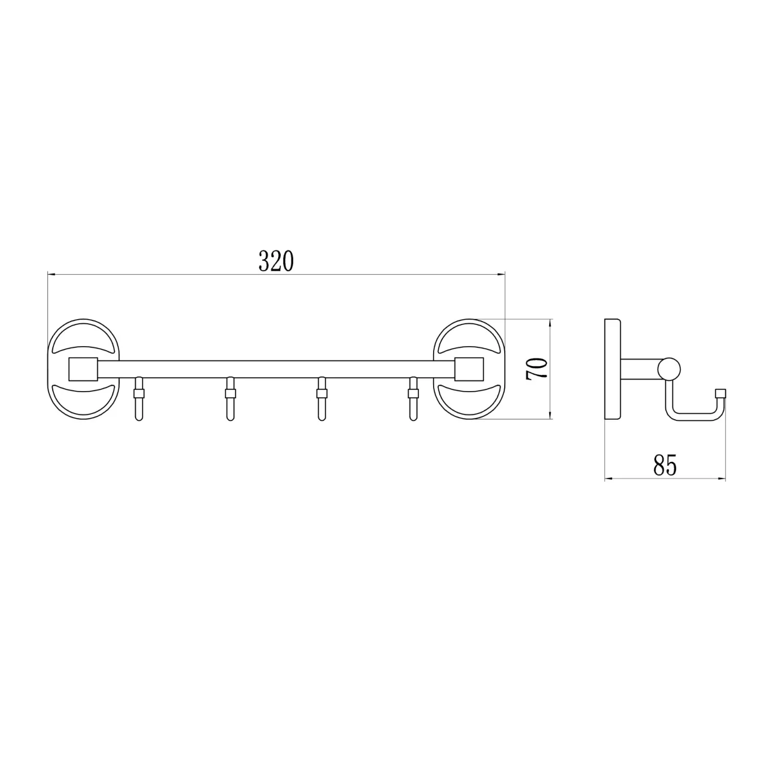 Планка с крючками (4 крючка) Savol S-008204-1