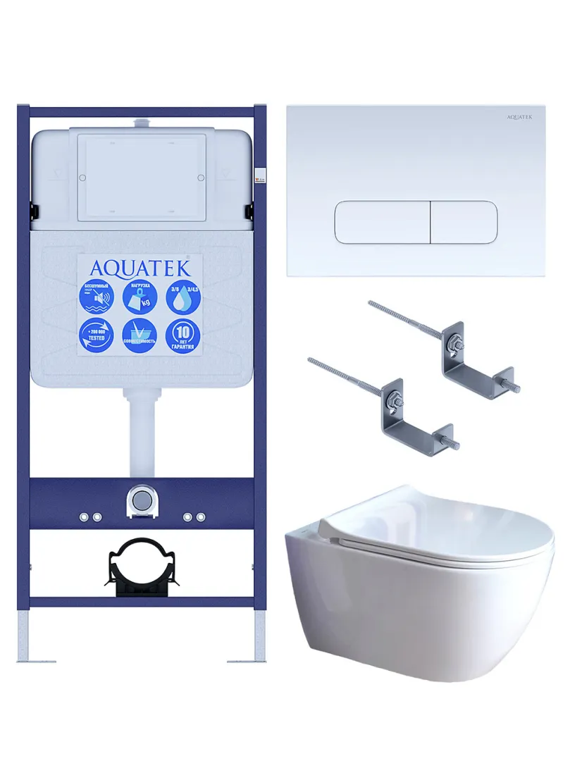 SET AQUATEK ПОЛАРИС (рама AQUATEK Standard INS-0000012+унитаз ПОЛАРИС AQ0700-01 с тонким сиденьем soft-close+ крепеж KKI-0000002 +панель KDI-0000013)