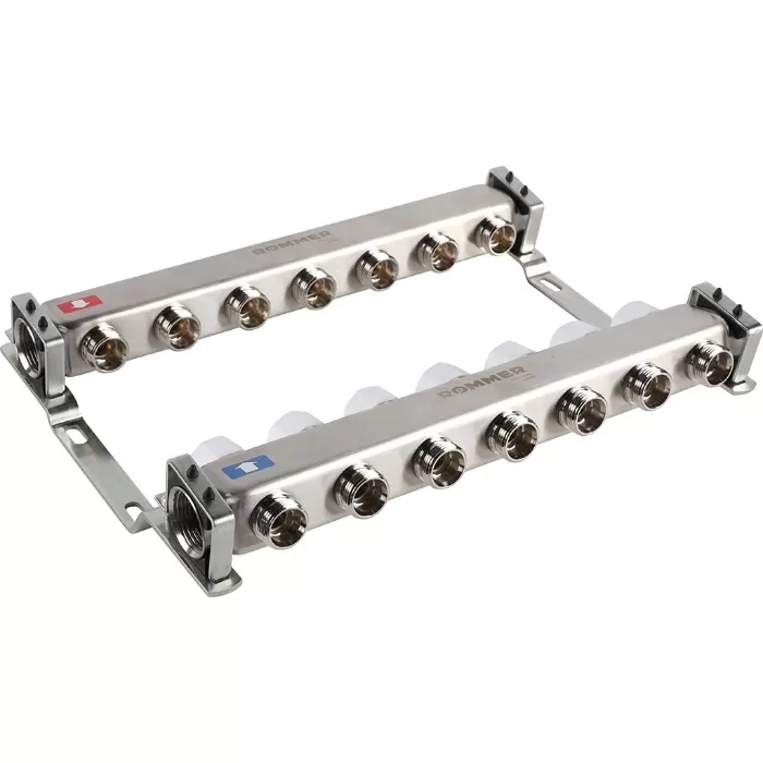 Коллектор Rommer 1"x3/4" на 7 контуров с запорными клапанами (нерж. сталь) (RMS-3200-000007)
