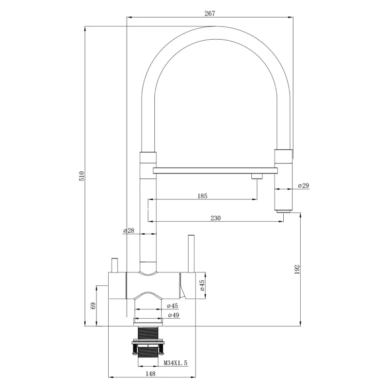 Смеситель для кухни с гибким изливом и подключением фильтра WesnaArt EKO05-160MatBlack, черный