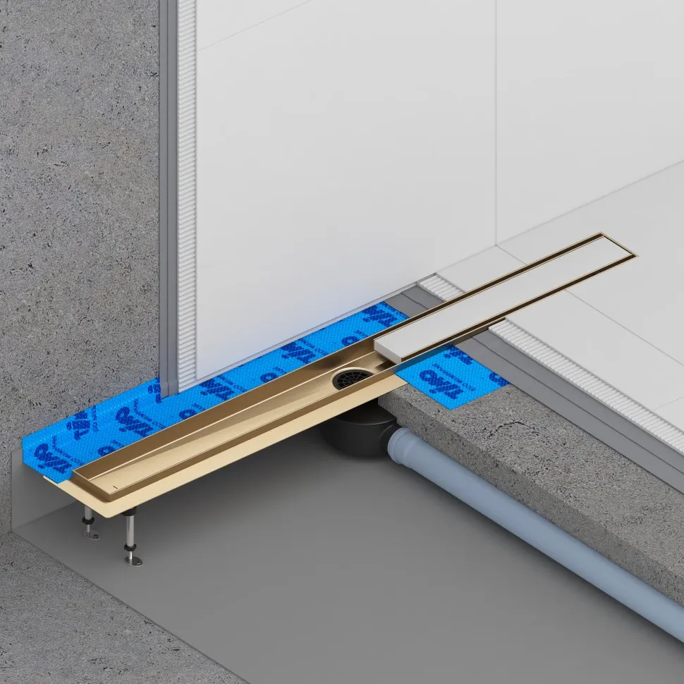 Душевой лоток TIMO Drain System 700 с двусторонней панелью "plate" под плитку, Золото матовое (DS230207/17)