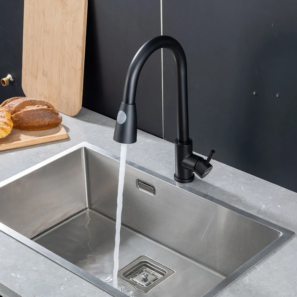Смеситель для кухни с выдвижным изливом и режимом душ FRAP F60991-6, черный