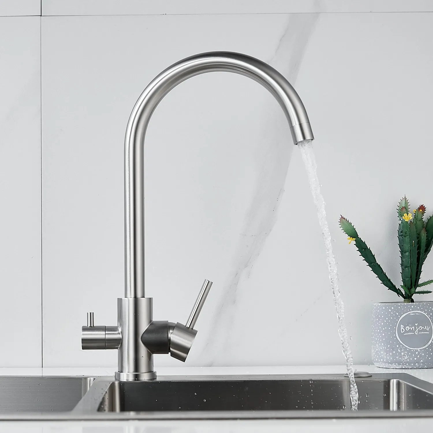 Смеситель для кухни с подключением фильтра воды Raffine F108L, сатин