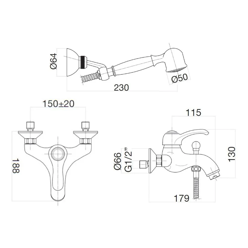 Смеситель для ванны Webert Aurora AU850101010(153), золото