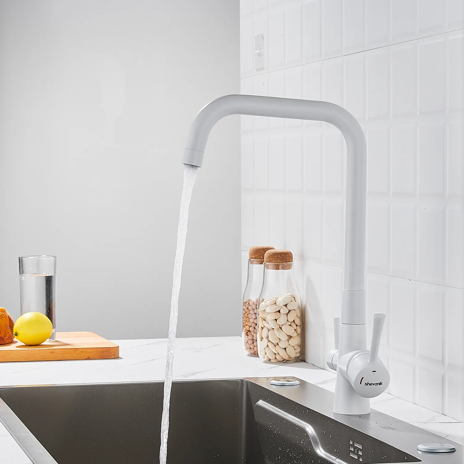 Смеситель для кухни с подключением фильтра Shevanik S528C, белый