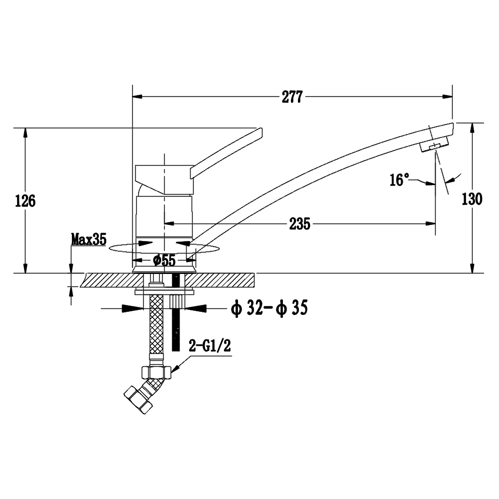 Смеситель для кухни GranFest 1724, серый