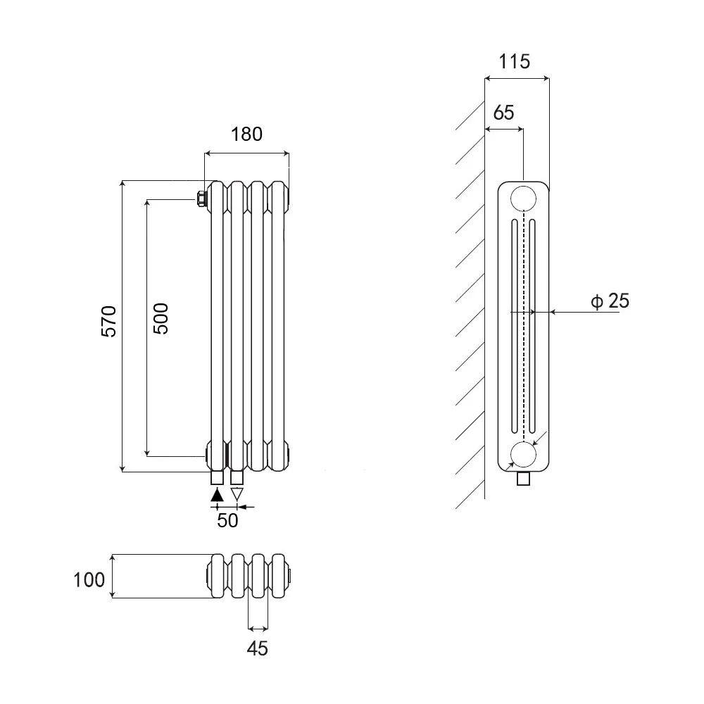 Стальной трубчатый радиатор Kohr Heim 3057/30 секций H01 белый с нижним подключением черный
