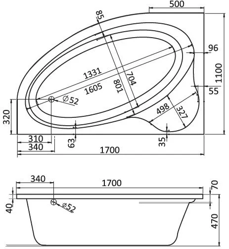 Ванна акриловая Santek Эдера 170x110 левосторонняя белая 1.WH11.1.995