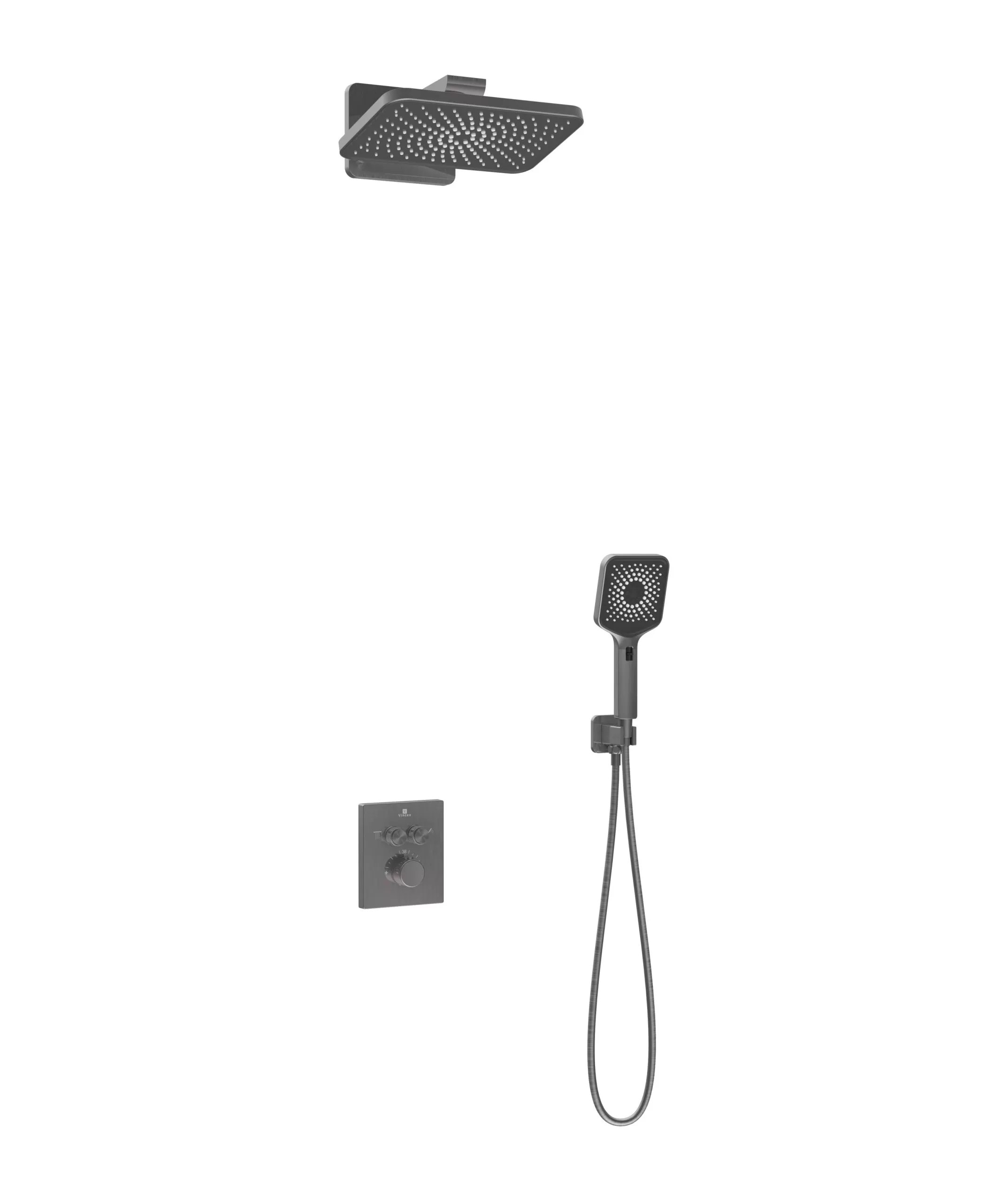 Душевой комплект Vincea Inspire VSFW-3I21MT4GM встраиваемый, термостат, двухрежимный, вороненая сталь