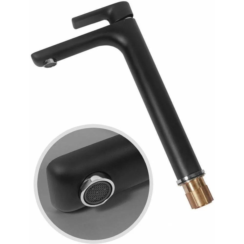 Смеситель для раковины высокий Hansberge H2099BC, черный/хром