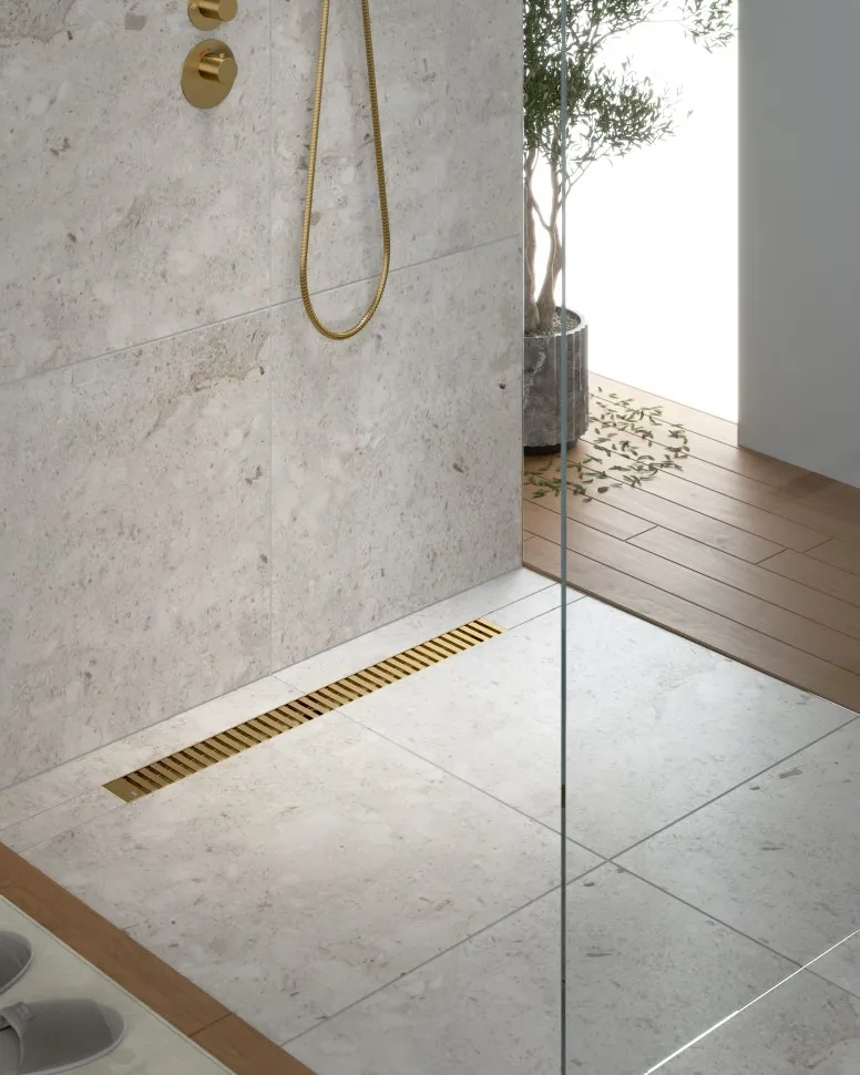 Душевой лоток TIMO Drain System 600 с вставкой "lines", Золото матовое (DS230106/17)