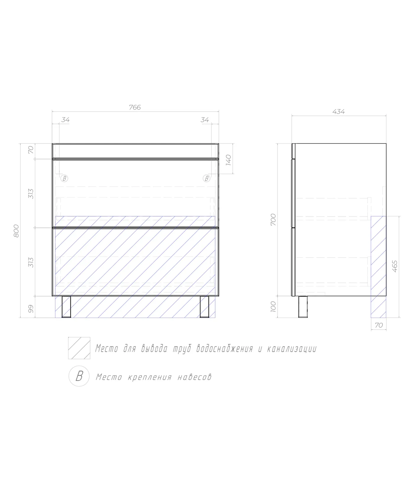 Тумба под раковину напольная VIGO Land tn.LAN.COM.80.2Y, 80 см