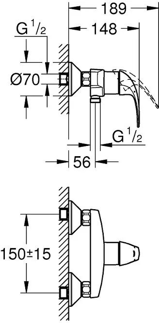 Смеситель для душа с подключением шланга Grohe BauCurve, хром (23631000)