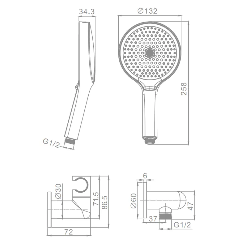 Лейка для душа с держателем (с подключением шланга) и шлангом Raglo R476.42.03, золотой сатин