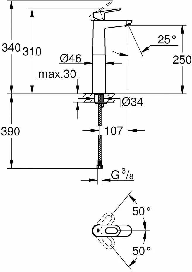 Смеситель для раковины GROHE BauLoop корпус высокий, хром (арт. 23764000)