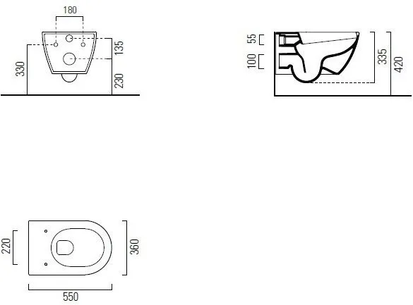 Унитаз подвесной безободковый GSI PURA 550 мм х 360 мм, с Swirlflush, для крепежа FISR2, белый глянцевый (881511)