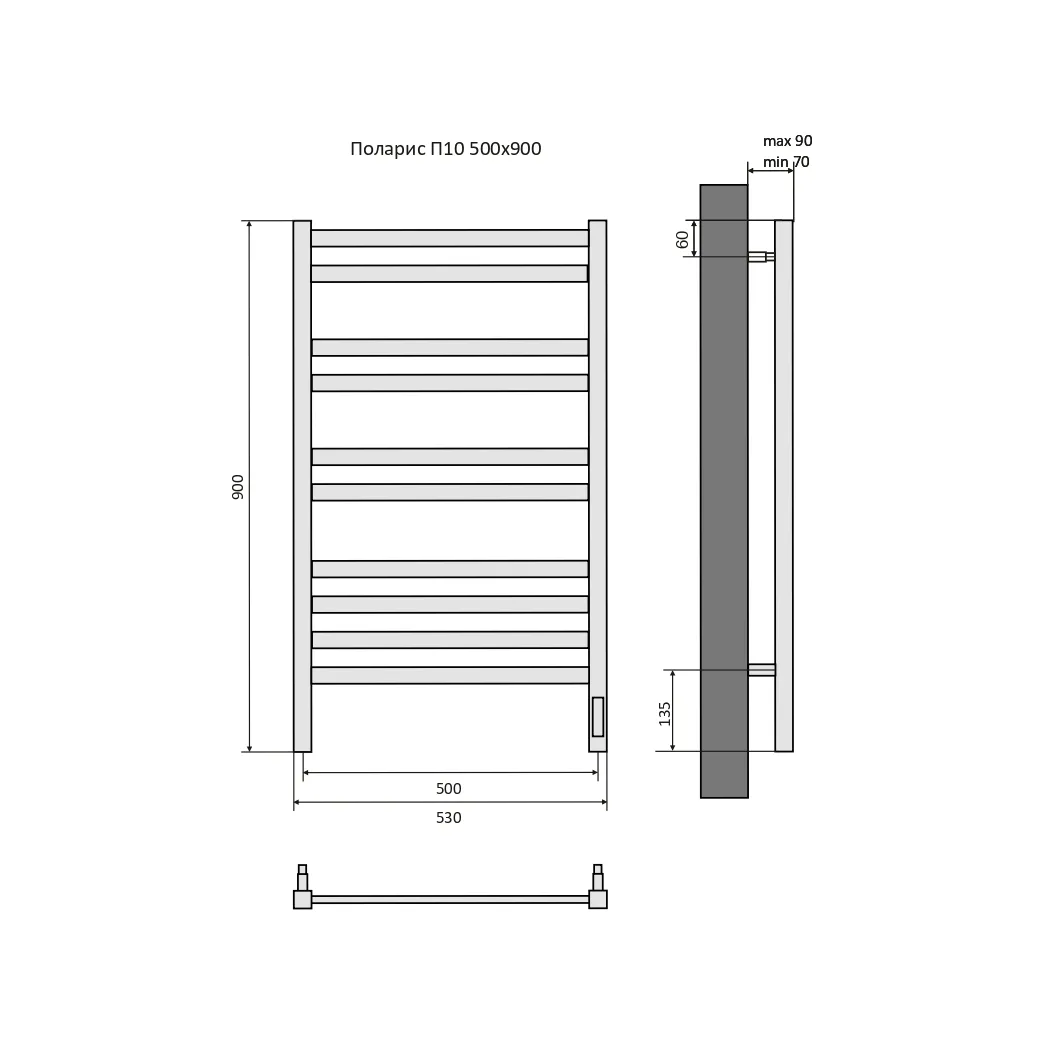 Полотенцесушитель электрический Aquatek Поларис П10 500х900, quick touch, черный муар